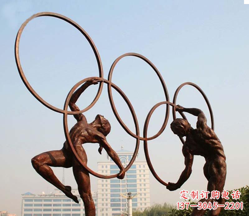 湖北奥运五环和运动员铜雕