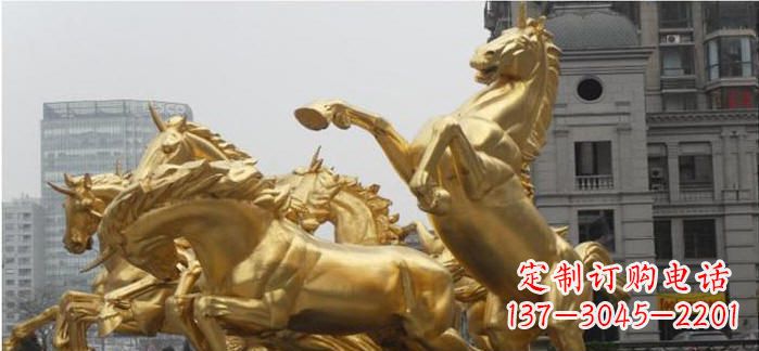 湖北八马奔腾铜雕马群