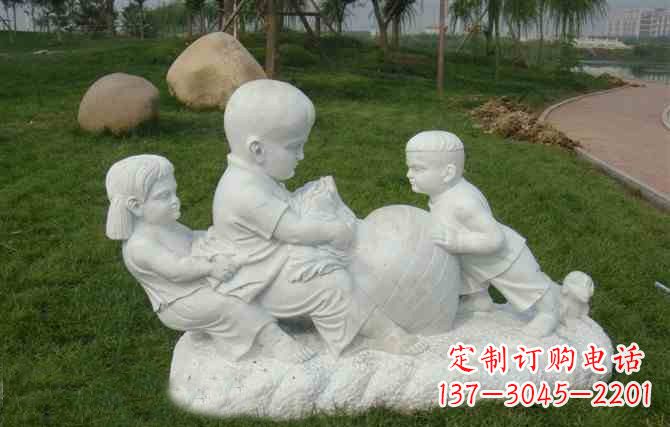 湖北拔萝卜的儿童石雕