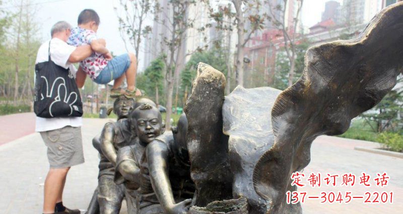 湖北拔萝卜的儿童小区景观铜雕