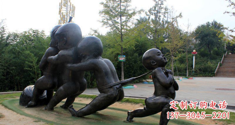 湖北拔萝卜的小孩街边景观铜雕