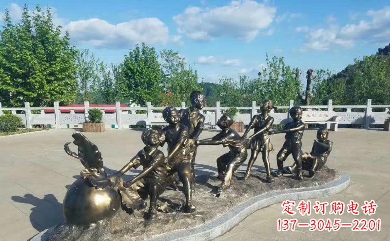 湖北拔萝卜人物铜雕 (2)