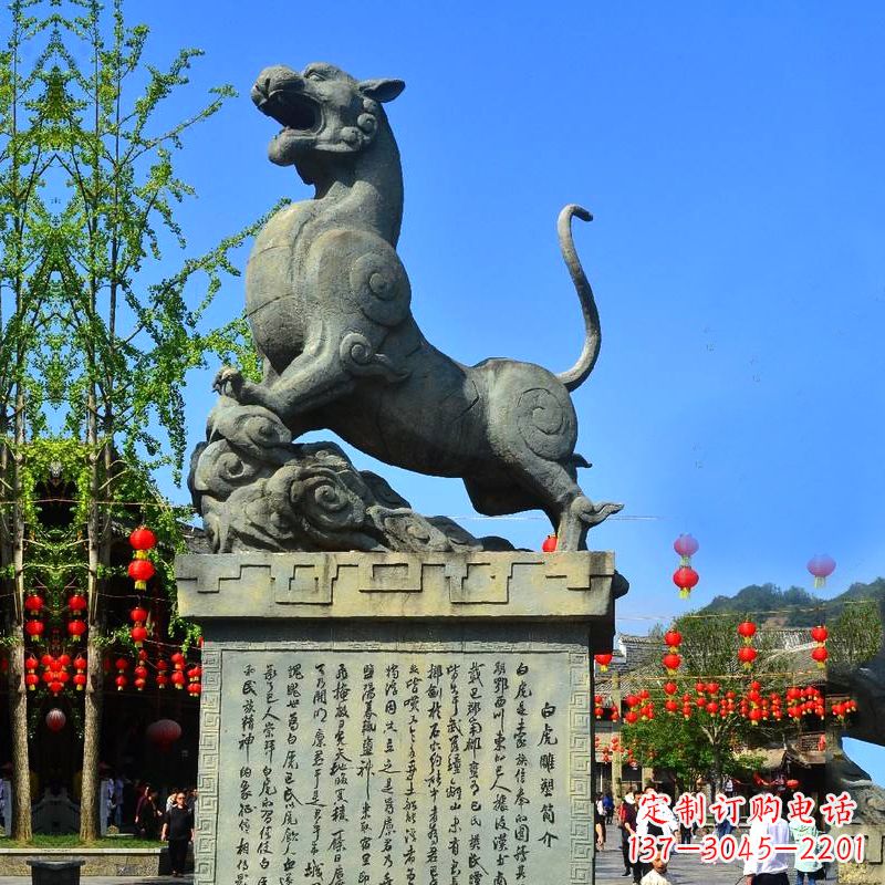 湖北白虎铜雕景观雕塑-景区园林神兽动物标识