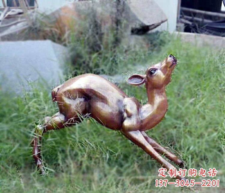 湖北奔跑的小鹿公园玻璃钢仿铜动物摆件