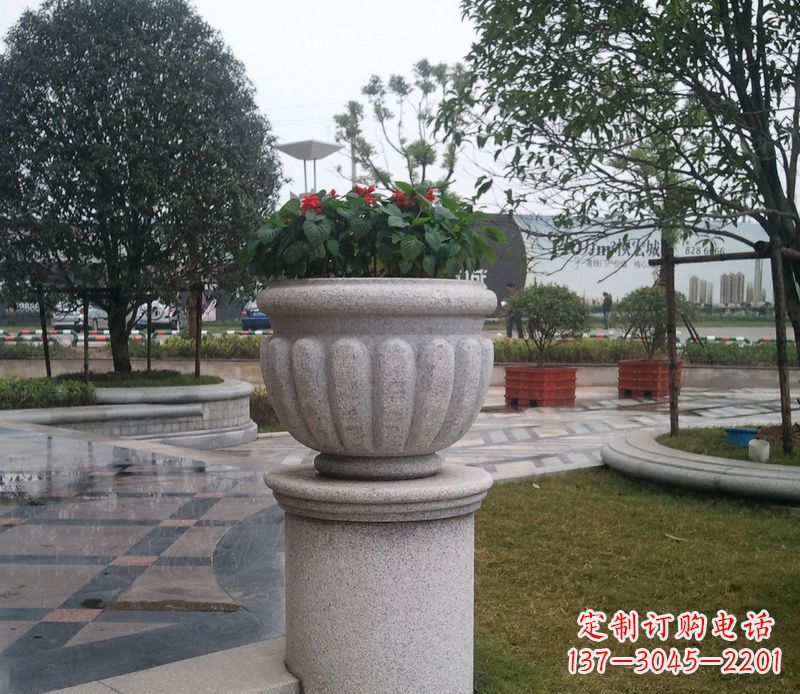 湖北别墅景观大理石花盆石雕 (2)