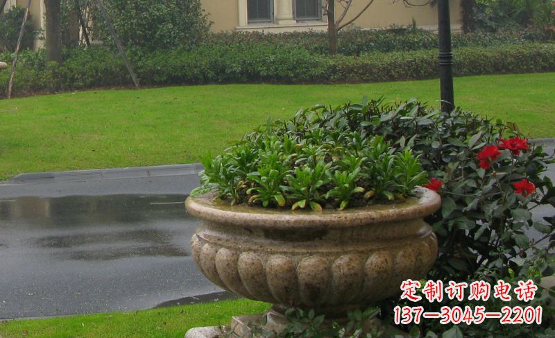 湖北别墅景观大理石花盆石雕 (4)
