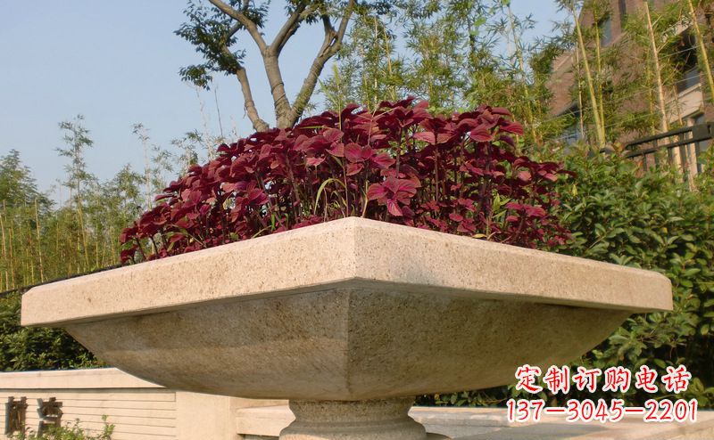 湖北别墅景观大理石花盆石雕_1