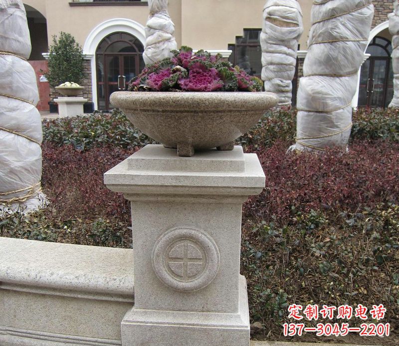 湖北别墅景观大理石花盆石雕_2