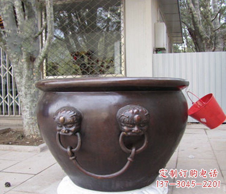 湖北招财进宝水缸铜雕塑摆件
