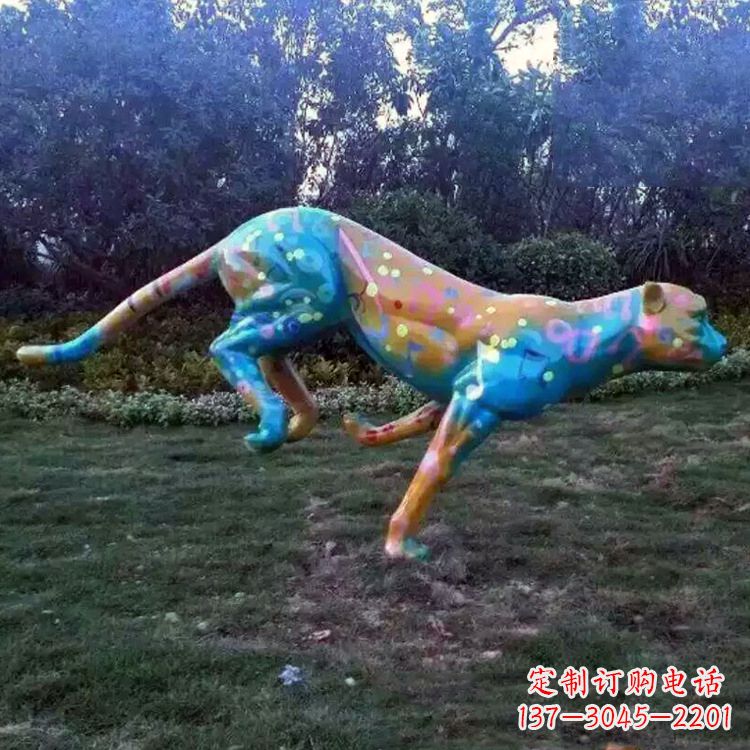 湖北玻璃钢彩绘豹子雕塑艺术精美动物摆件