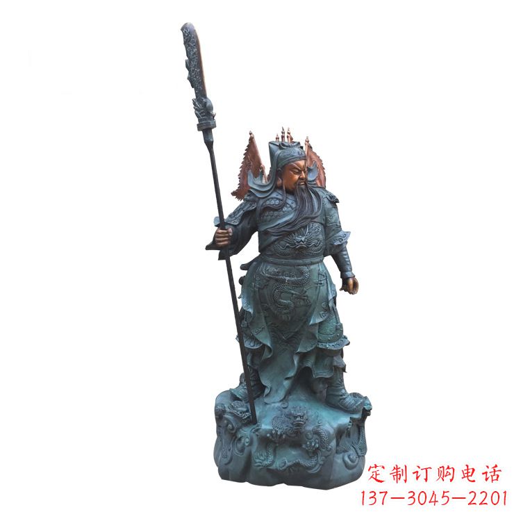 湖北玻璃钢仿铜彩绘关公像精美雕塑艺术品