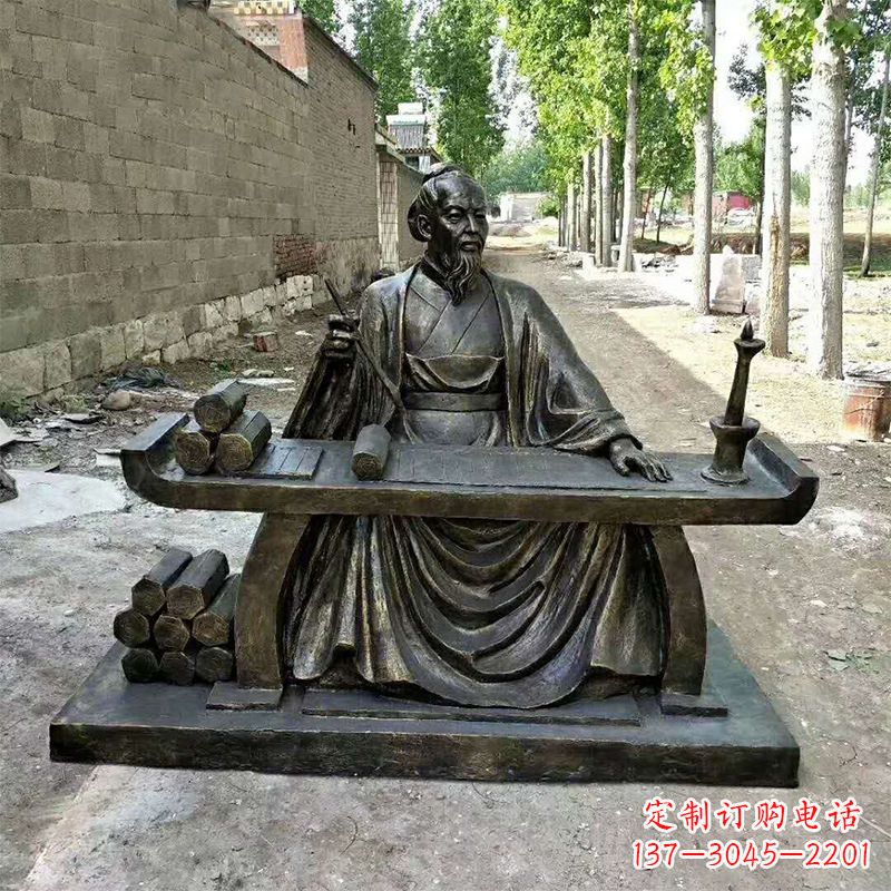 湖北玻璃钢仿铜历史名人张衡情景雕塑