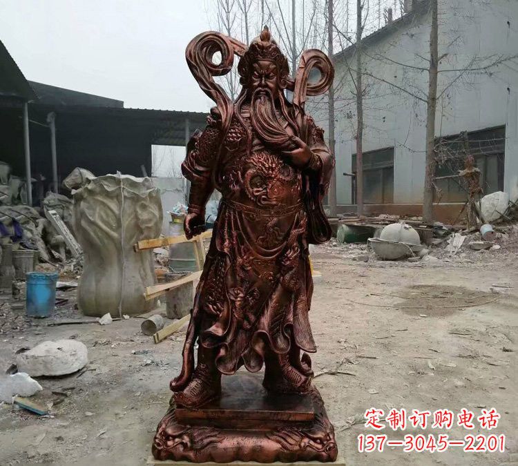湖北玻璃钢仿铜捋须关公雕塑