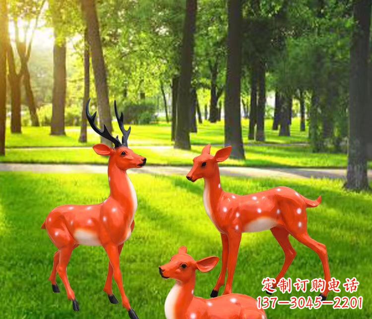湖北玻璃钢仿真小鹿雕塑 公园动物摆件