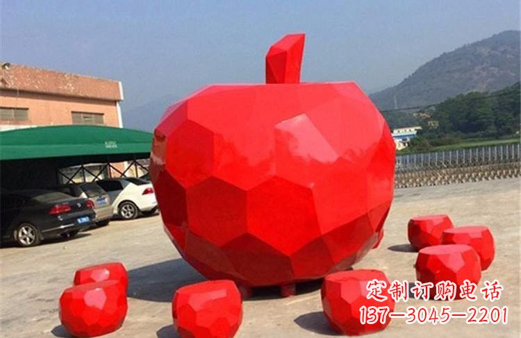 湖北玻璃钢公园彩绘几何苹果雕塑