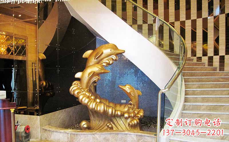 湖北玻璃钢海豚仿铜动物雕塑