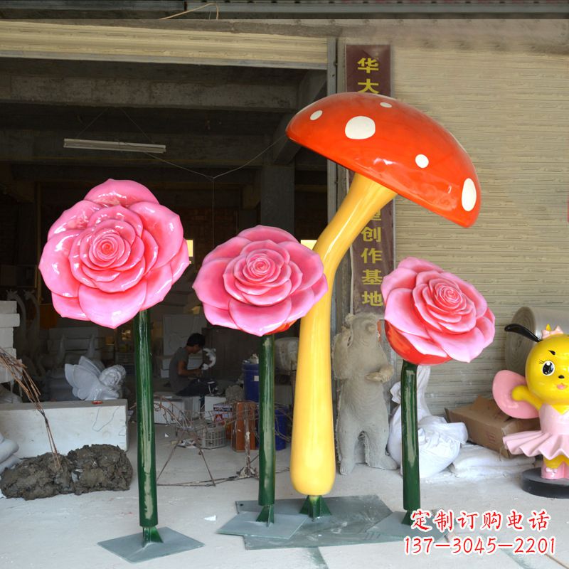 湖北玻璃钢玫瑰花雕塑摆件