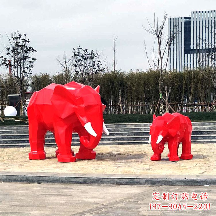 湖北玻璃钢喷水大象头雕塑-园林广场块面大象雕塑摆件