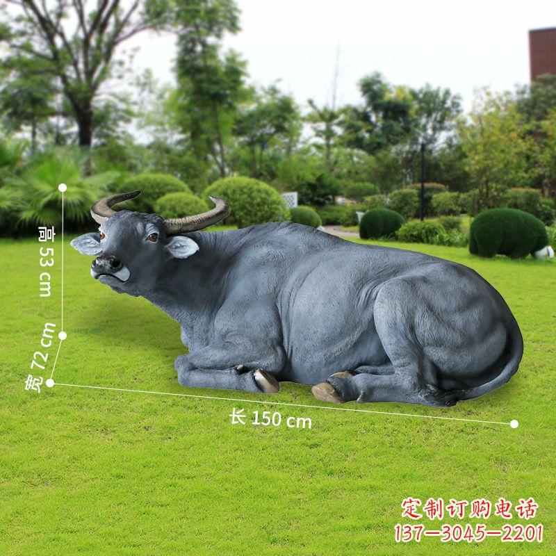 湖北玻璃钢卧姿水牛雕塑——给人以宁静自然的感受