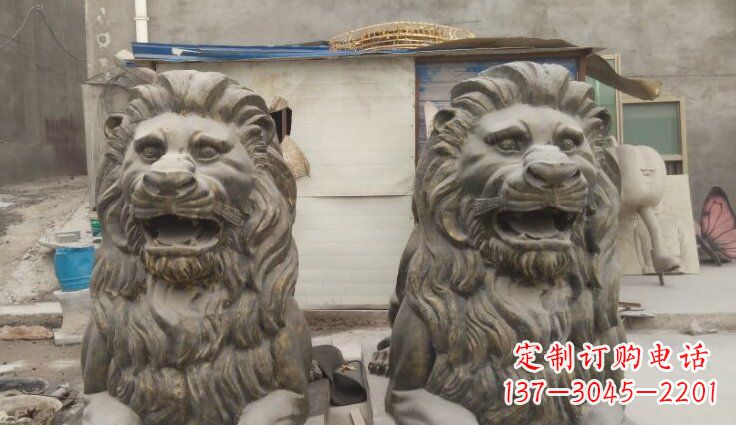 湖北玻璃钢西洋趴狮仿铜动物雕塑