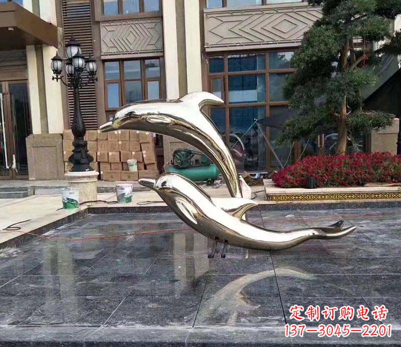 湖北不锈钢别墅海豚装饰雕塑