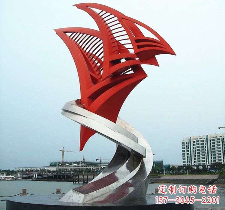 湖北不锈钢彩色帆船雕塑