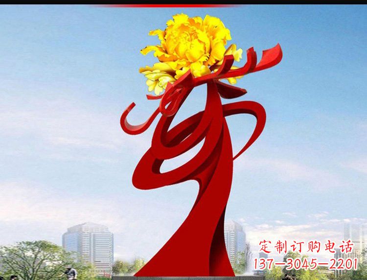 湖北不锈钢城市大型牡丹花雕塑