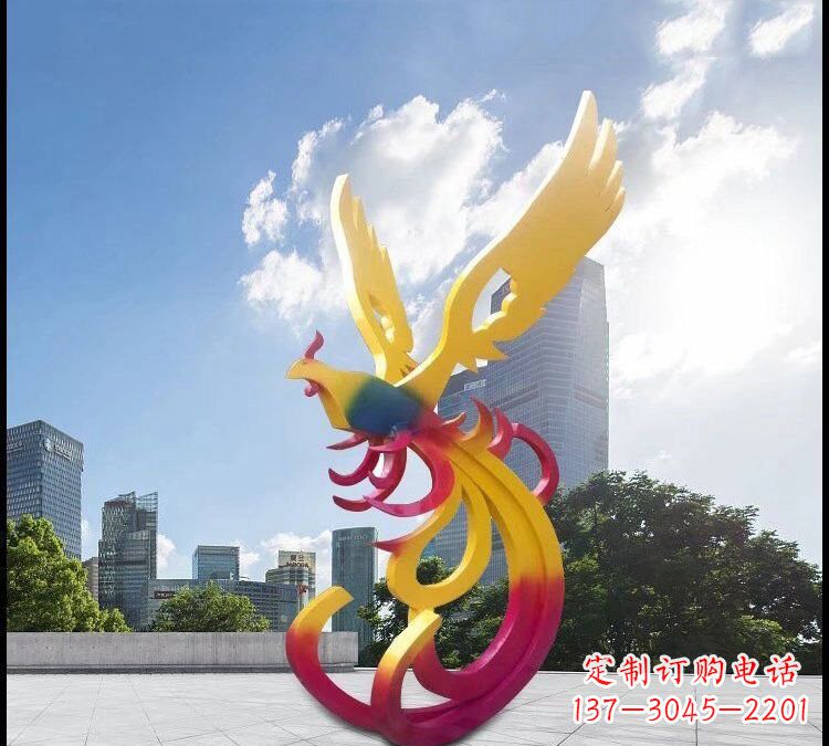 湖北绚丽多彩的不锈钢凤凰雕塑
