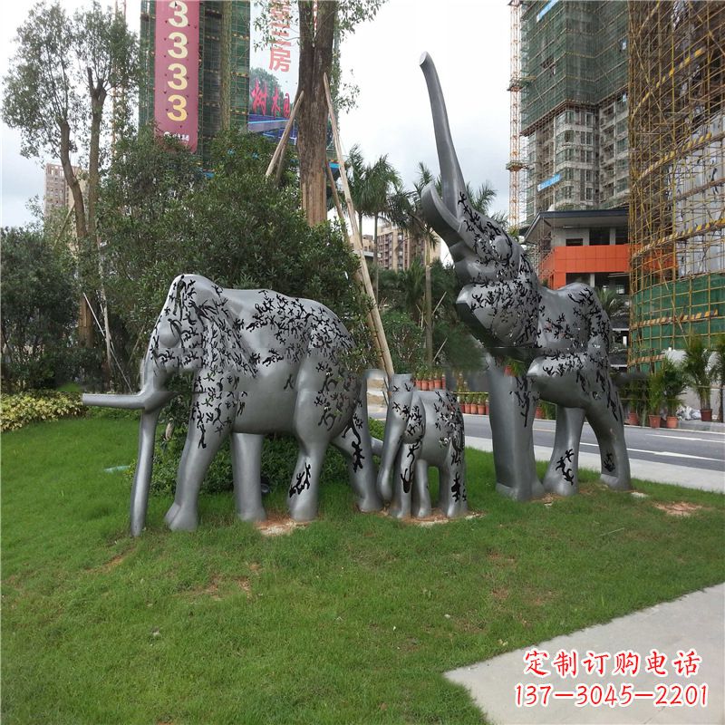 湖北不锈钢大象雕塑小区园林的精美装饰