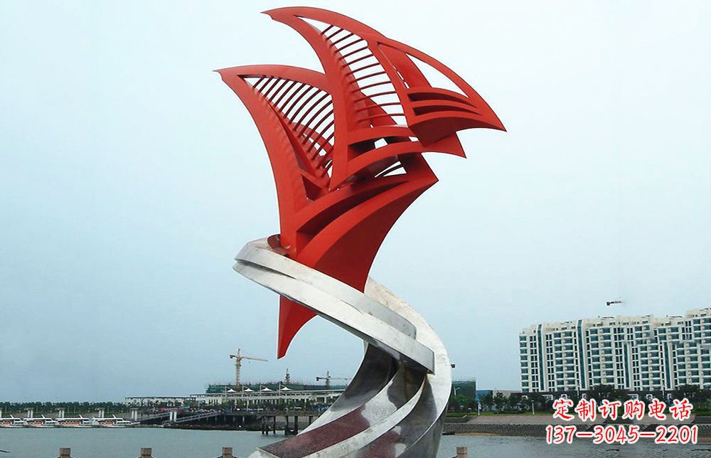 湖北海洋之舟——不锈钢抽象帆船海边景观雕塑