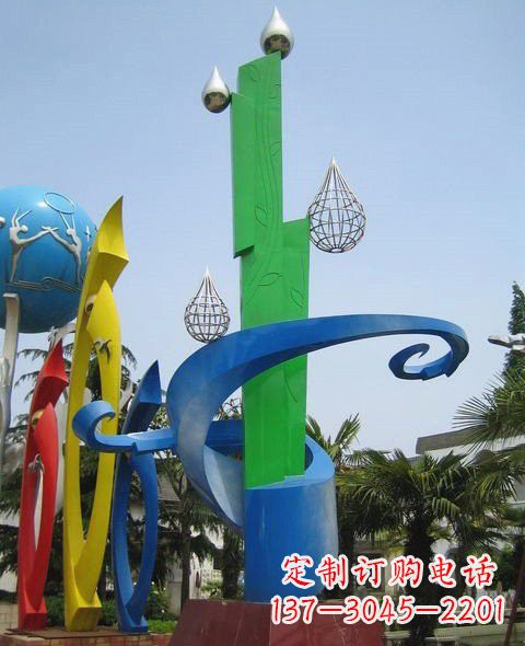 湖北不锈钢抽象水滴和植物雕塑