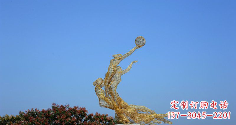 湖北不锈钢打篮球的女孩公园景观雕塑