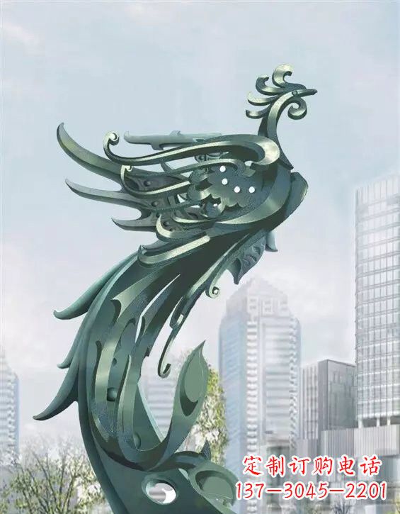 湖北不锈钢大型凤凰雕塑美丽而神秘
