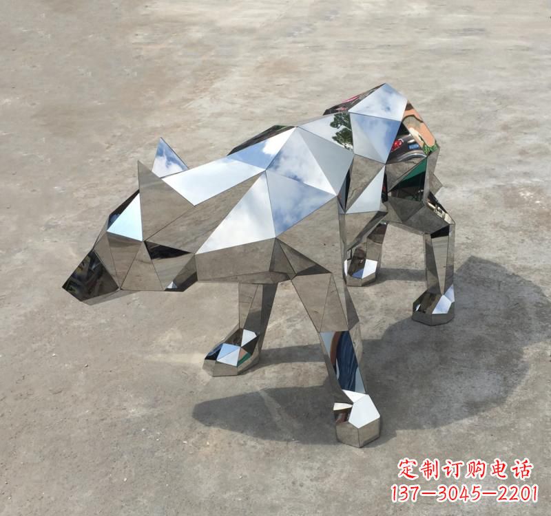 湖北不锈钢动物几何狼雕塑