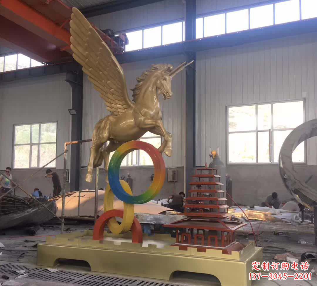 湖北不锈钢飞马踩圆圈雕塑精美艺术之作
