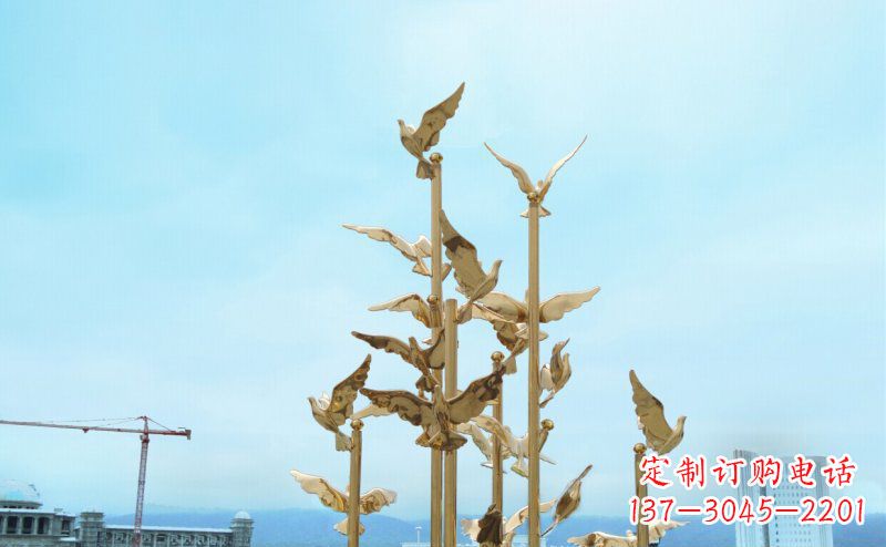 湖北不锈钢飞翔的鸽子雕塑传递自由、和平的美好祝愿