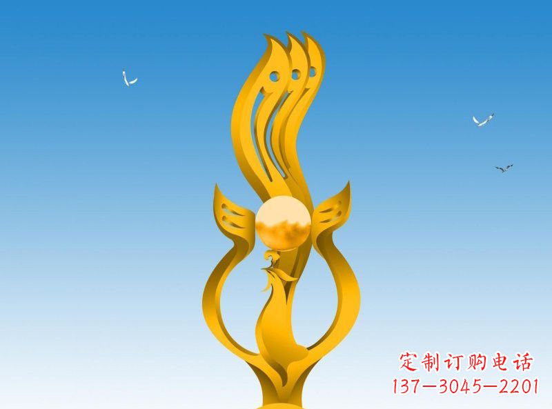 湖北不锈钢凤凰雕塑灿烂外形，精美艺术