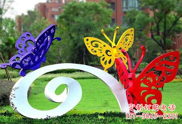 湖北彩色蝴蝶雕塑,点亮不锈钢公园