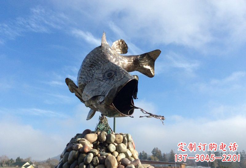 湖北不锈钢公园动物鲤鱼和青蛙雕塑