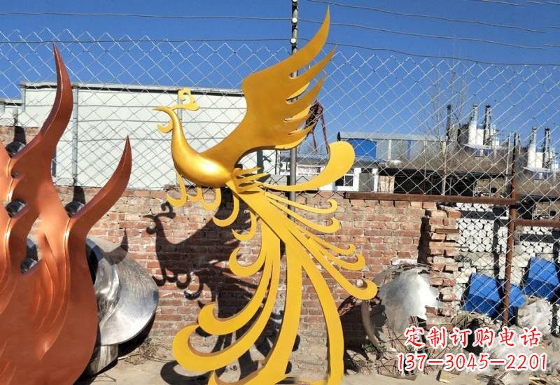 湖北不锈钢凤凰雕塑——灿烂金色给予城市温暖