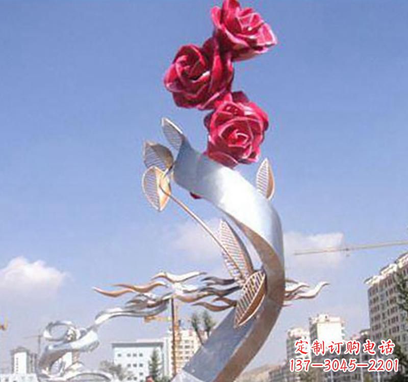 湖北不锈钢玫瑰雕塑,点缀广场景观