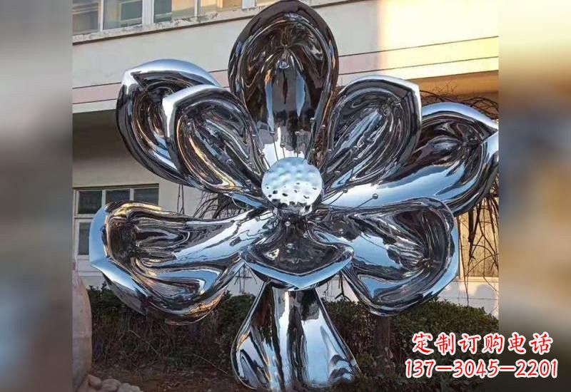 湖北不锈钢广场镜面莲花雕塑精美外形,传承佛教文化