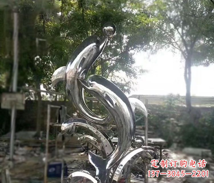 湖北不锈钢海豚顶球雕塑