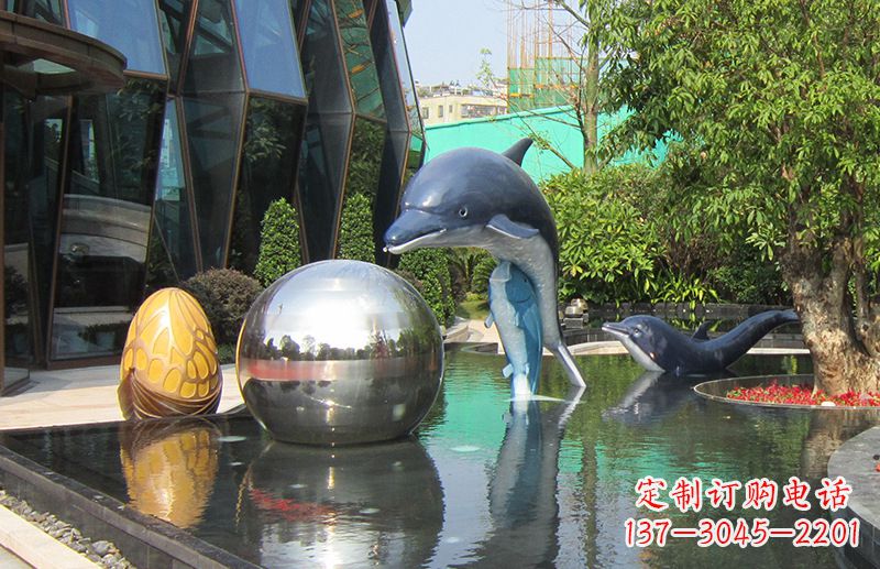 湖北不锈钢海豚景观雕塑创造精美绝伦的企业公园