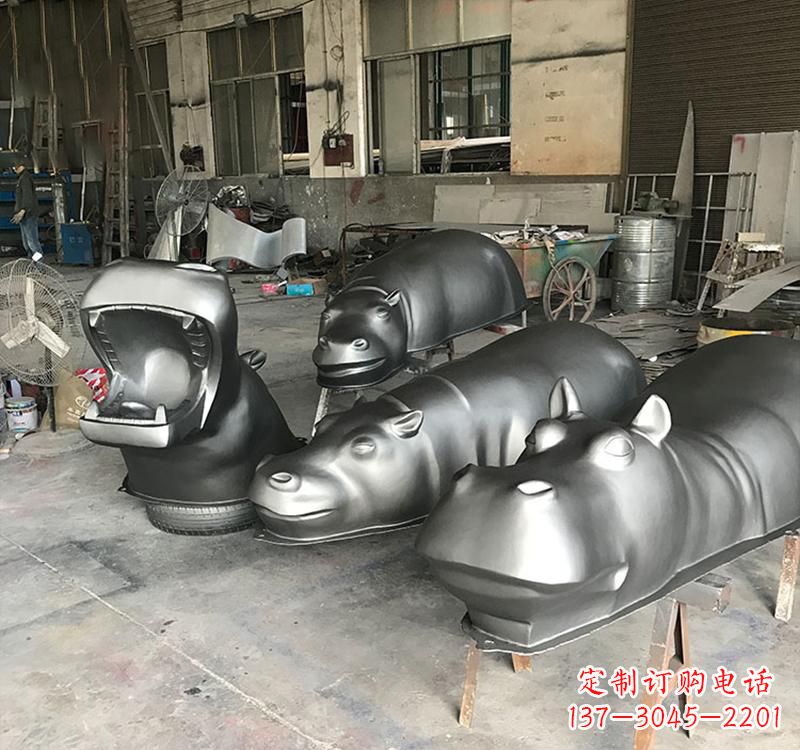 湖北静态之美22英寸不锈钢河马雕塑