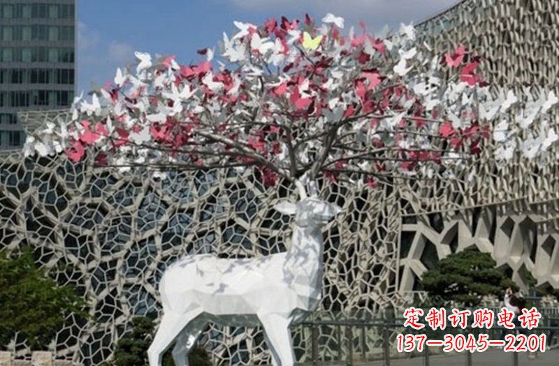 湖北不锈钢几何小鹿雕塑精致之美