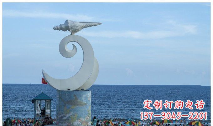 湖北海浪与海螺雕塑的结合——不锈钢景区的美景