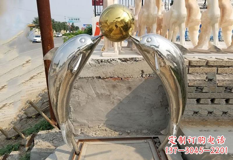 湖北不锈钢海豚顶球雕塑