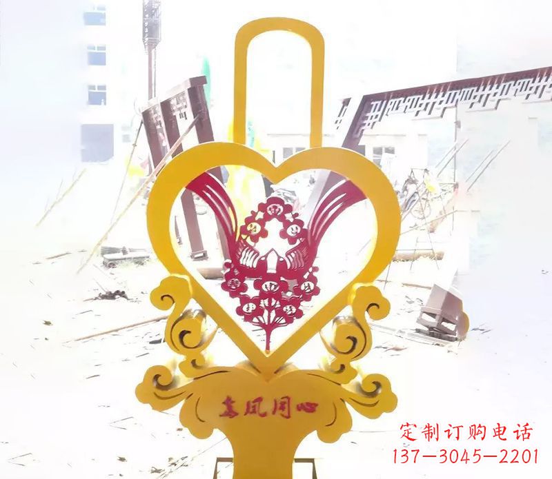 湖北不锈钢龙凤同心雕塑精美雕刻传递着浓浓爱意
