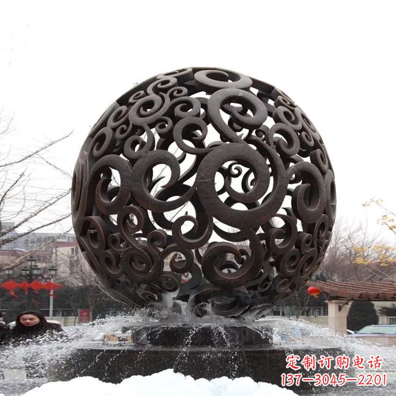 湖北不锈钢镂空球水景喷泉雕塑